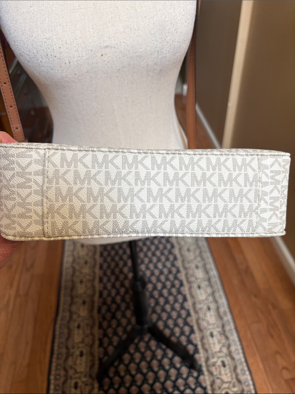 Michael Kors Cream Logo Crossbody with Brown Leather Strap - Picture 5 of 11